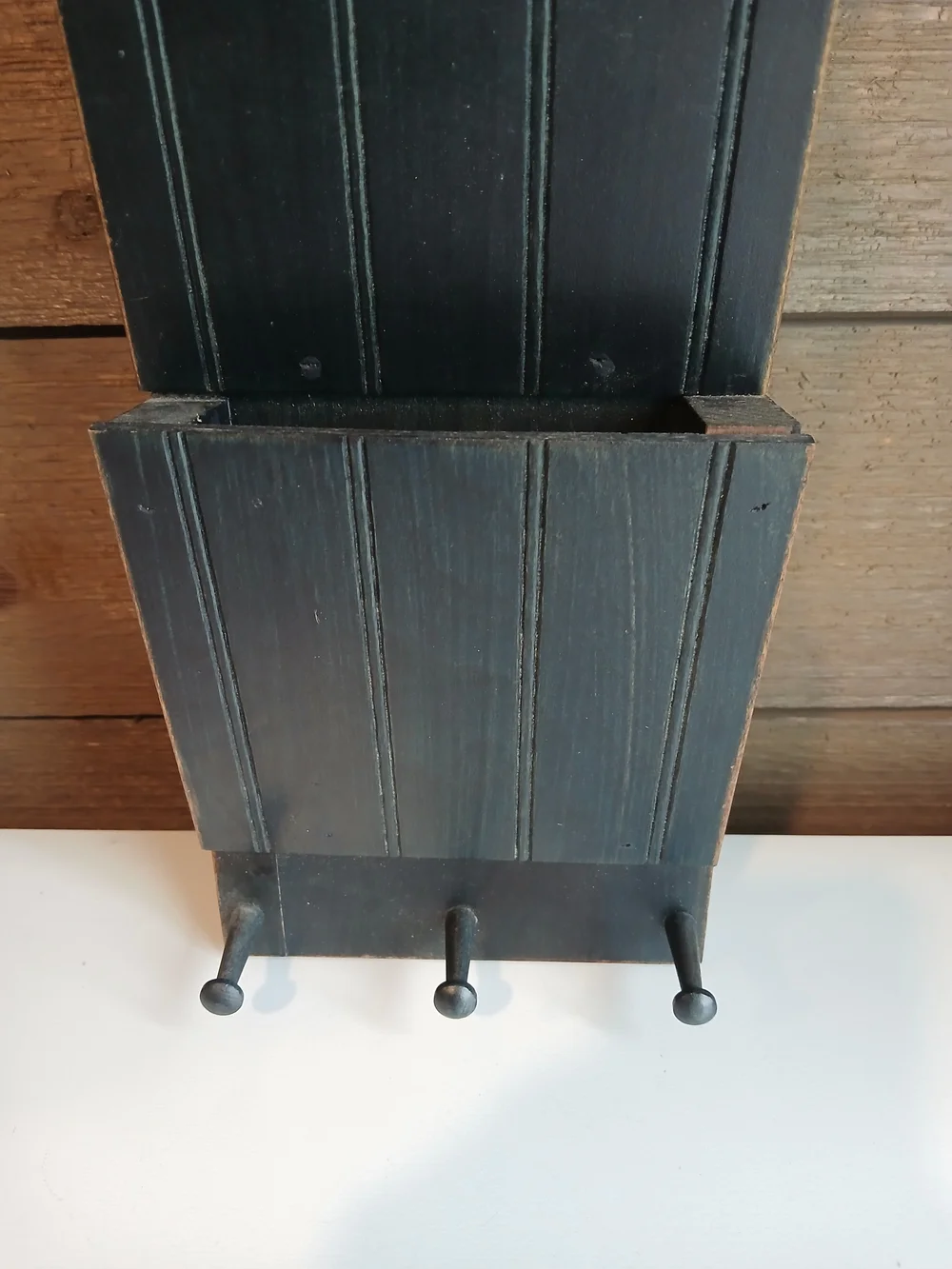 Vintage Wooden Mail & Key Organizer 3 Tier Pocket Farmhouse Country Entryway